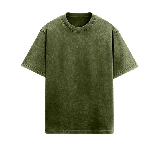 Classic Olive Green Oversized Acid Wash T-Shirt